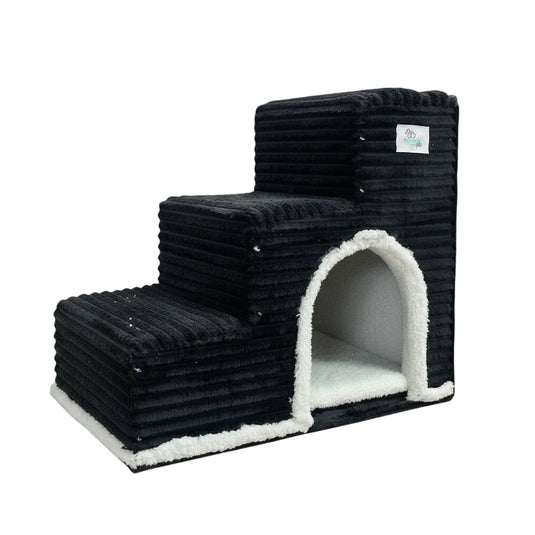 Escalera iglú para perros y gatos con casita integrada color negro