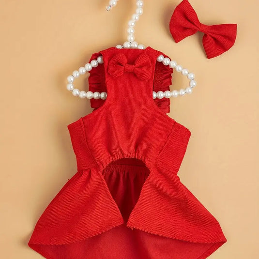 Vestido Moño Rojo con Moño Cabeza