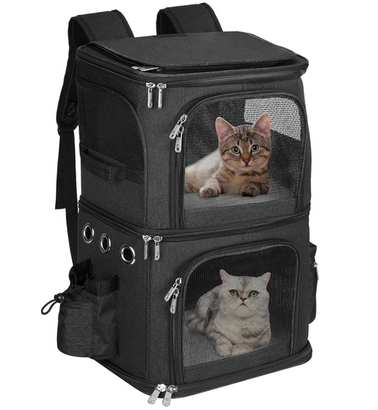 Mochila transportadora de mascotas de doble compartimento para gatos y perros pequeños