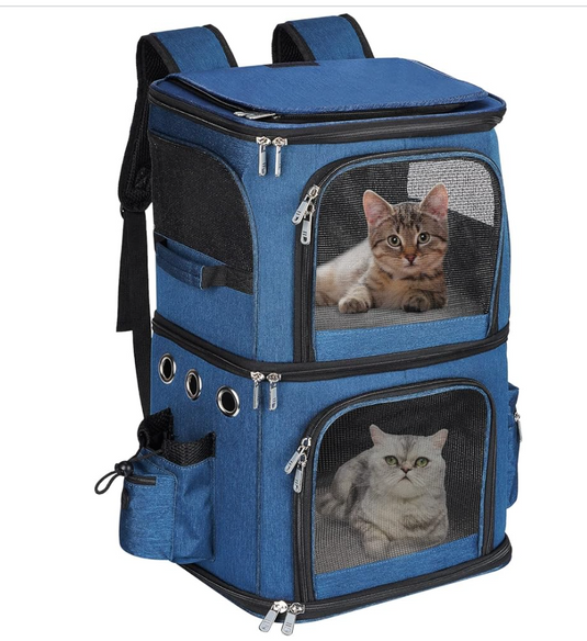 Mochila transportadora de mascotas de doble compartimento para gatos y perros pequeños