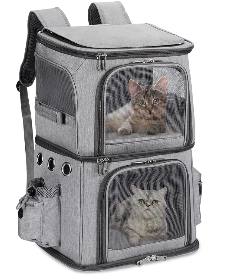 Mochila transportadora de mascotas de doble compartimento para gatos y perros pequeños