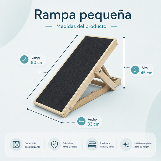 Rampa pequeña ajustable para perros y gatos de 80 cm de largo, 33 cm de ancho y 45 cm de alto