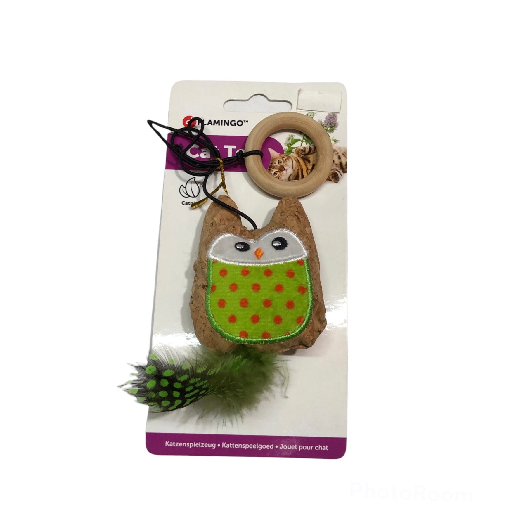 Spring-loaded owl cat toy